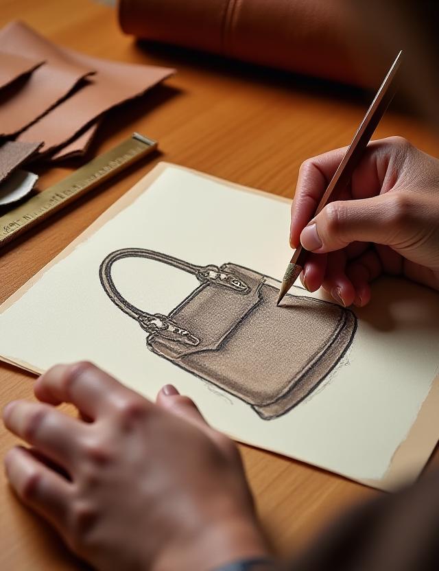 Artisan sketching a bespoke handbag design