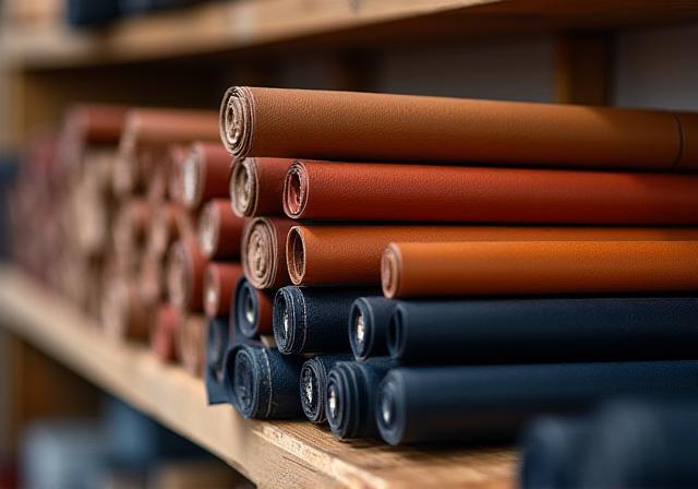 Selection of high-quality leather hides in various rich tones