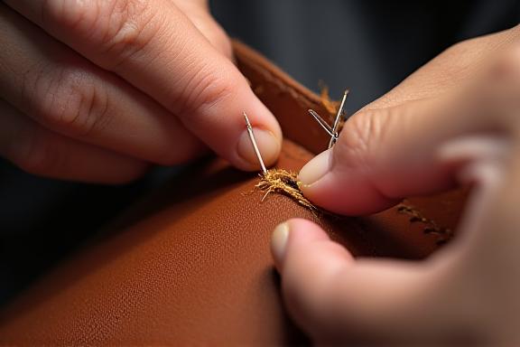 Artisan working on a bespoke leather bag