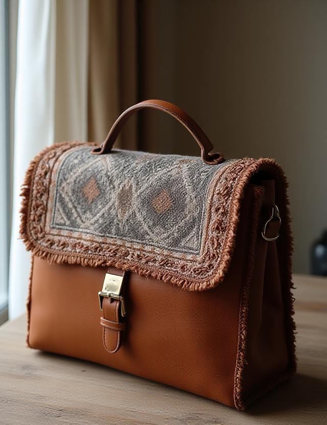 The Classic Satchel with textile and leather panels