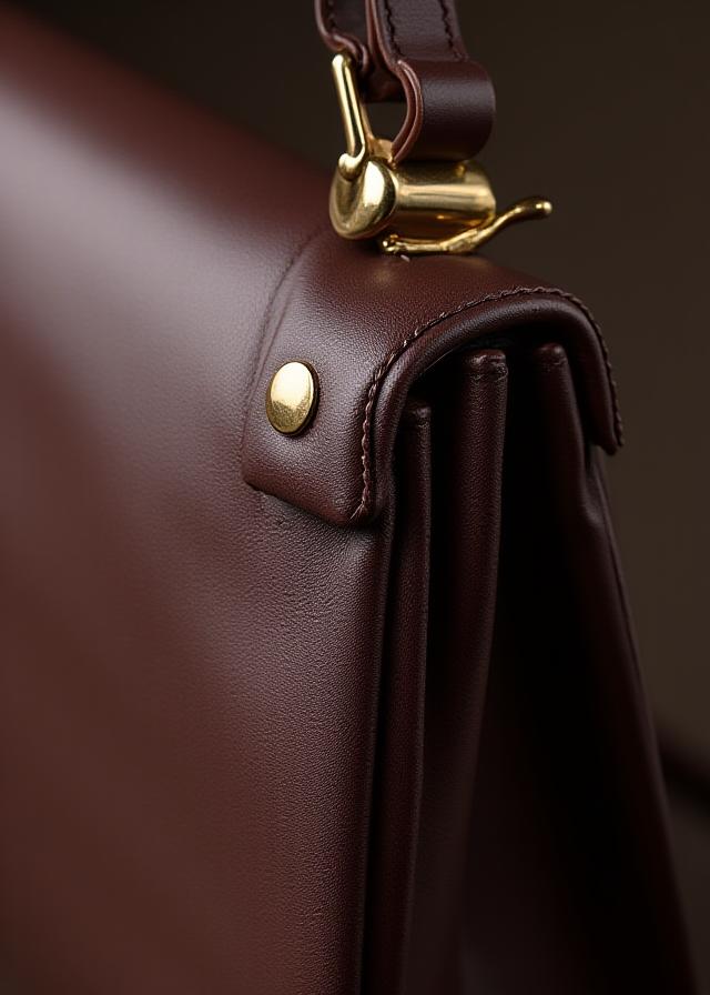 Restored leather bag with rich color and polished finish
