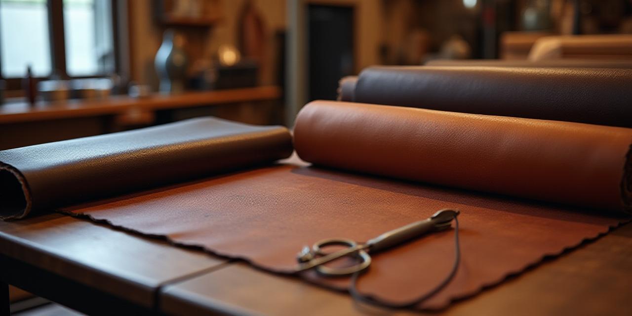 Artisans workshop showing high-quality leather and tools